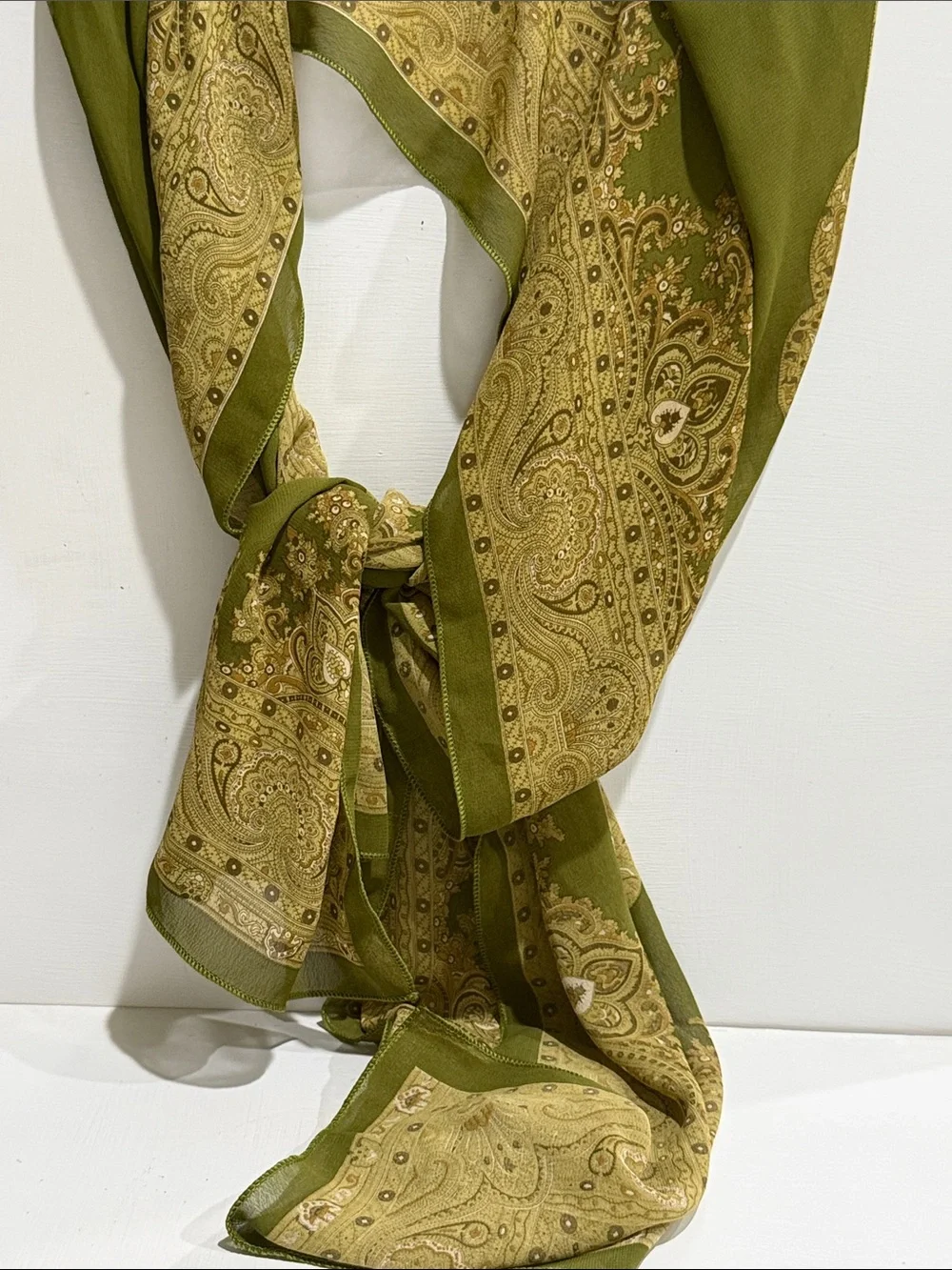 Olive Green Paisley Border Scarf - Women Accessories Scarves & Wraps 64” by 21”